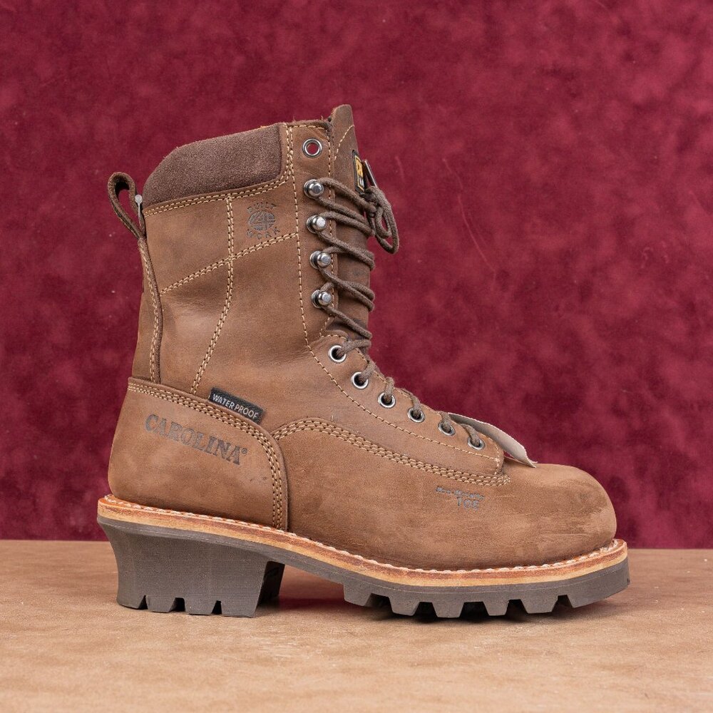 Carolina Men Logger Comp Toe Brown Leather Waterproof Work Vibram Boots 7.5 - Picture 4 of 8
